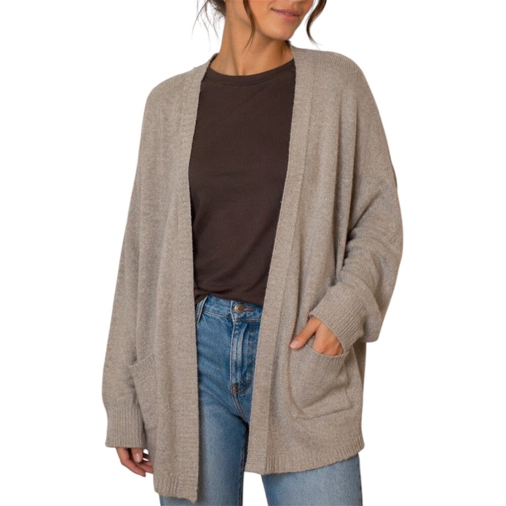 American Eagle Open Front Cardigan Neutral Oversized Cozy Knit Pockets Sz Medium